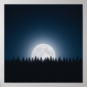 Affiche Nuit Silencieuse : Pleine Lune Au-Dessus de la Sil