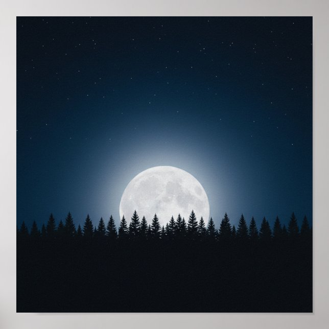 Affiche Nuit Silencieuse : Pleine Lune Au-Dessus de la Sil (Devant)