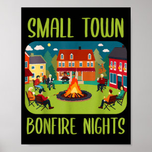Affiche Nuits de feu de joie en petite ville en automne