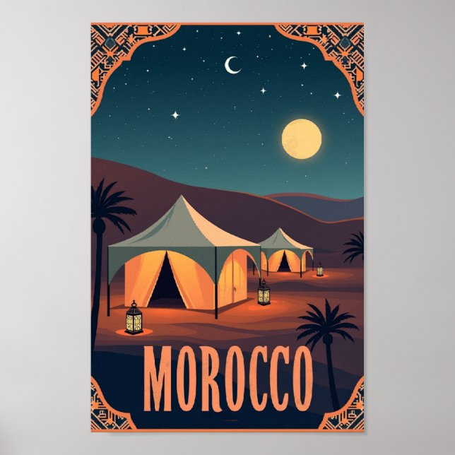 Affiche Nuits du désert marocain – Lueur de lanterne rétro (Devant)