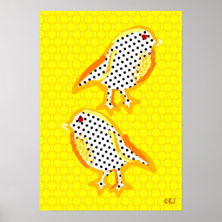 affiche numérique 'oiseau jaune'