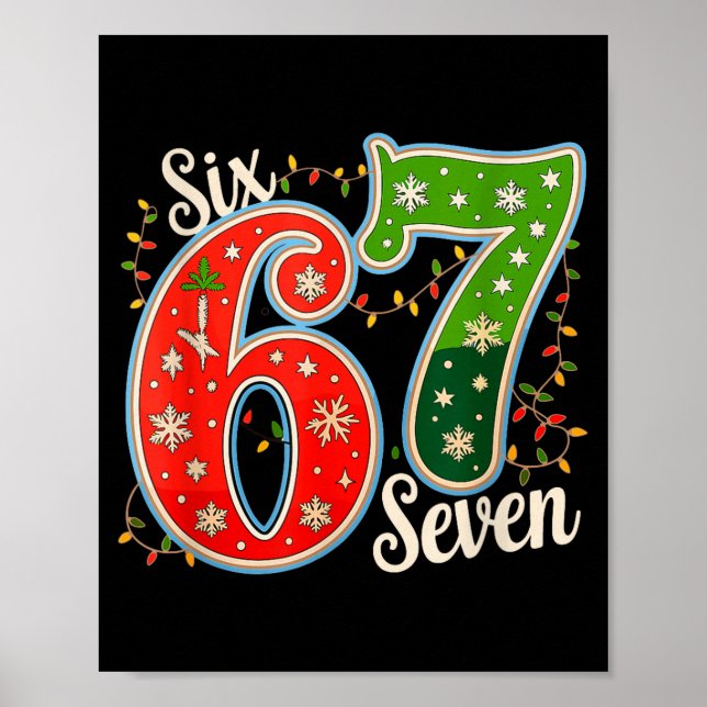 Affiche Numéro 67 Drôle Six Sept 6 7 Mème Lumière de Noël (Devant)