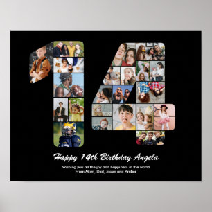 Affiche Numéro d'anniversaire 14 Collage photo personnalis