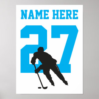 Affiche Numéro de joueur de hockey personnalisé bleu turqu
