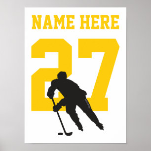 Affiche Numéro de joueur de hockey personnalisé Noir et or