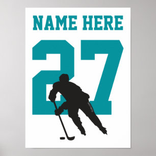 Affiche Numéro de joueur de hockey personnalisé Turquoise