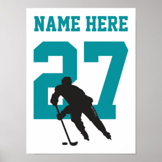 Affiche Numéro de joueur de hockey personnalisé Turquoise