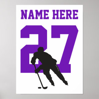 Affiche Numéro de joueur de hockey personnalisé violet