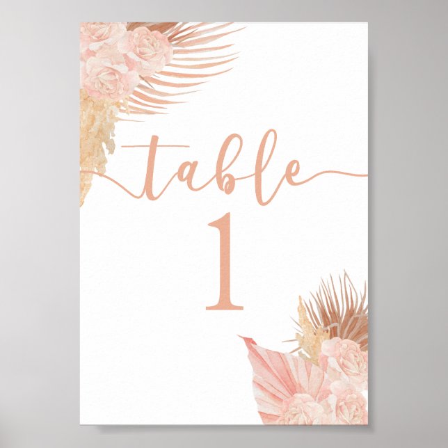 Affiche Numéro de table Boho Soft Pink (Devant)