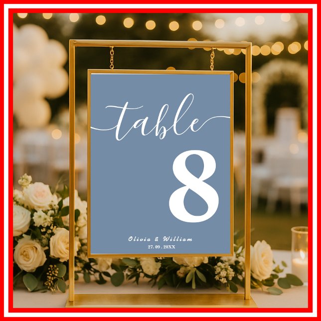 Affiche Numéro de table de mariage bleu poussiéreux  (Créateur téléchargé)