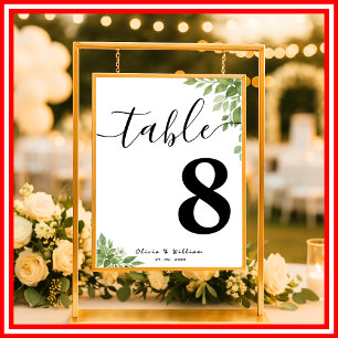 Affiche Numéro de table de mariage Eucalyptus Vert Sauge