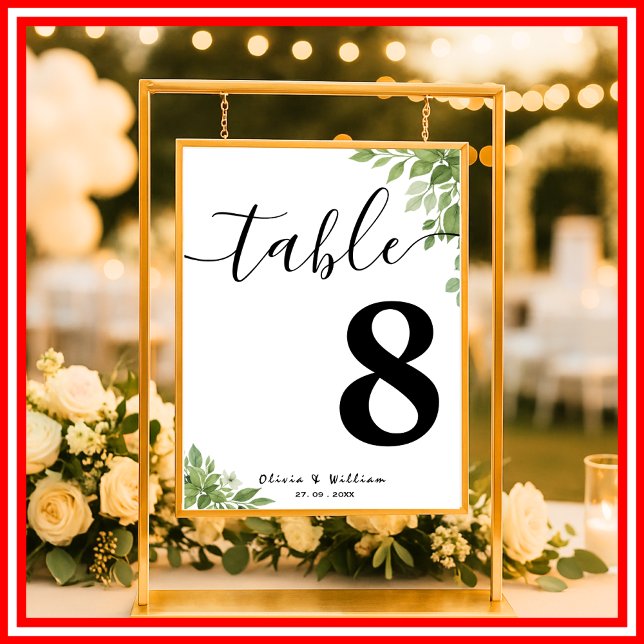 Affiche Numéro de table de mariage Eucalyptus Vert Sauge (Créateur téléchargé)