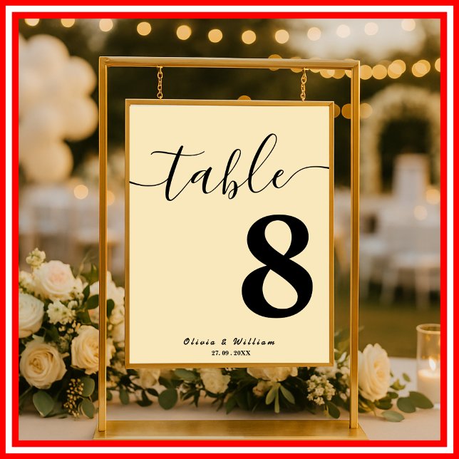 Affiche Numéro de table de mariage jaune beurre  (Créateur téléchargé)