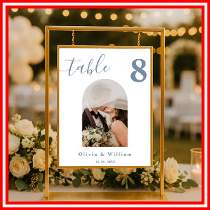 Affiche Numéro de table de mariage PHOTO Bleu Poussiéreux 