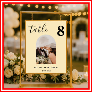 Affiche Numéro de table de mariage PHOTO Jaune Beurre 