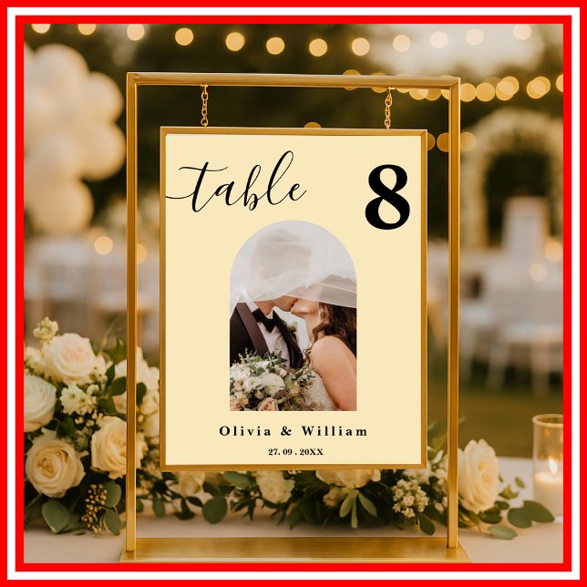 Affiche Numéro de table de mariage PHOTO Jaune Beurre  (Créateur téléchargé)
