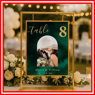 Affiche Numéro de table de mariage PHOTO Vert émeraude et