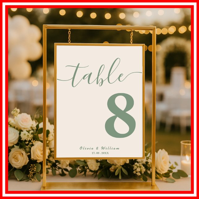 Affiche Numéro de table de mariage PHOTO Vert Sauge  (Créateur téléchargé)