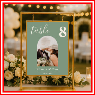 Affiche Numéro de table de mariage PHOTO Vert Sauge 