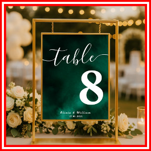Affiche Numéro de table de mariage vert émeraude