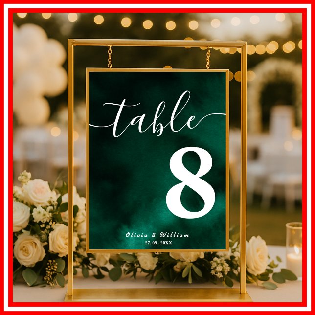 Affiche Numéro de table de mariage vert émeraude (Créateur téléchargé)