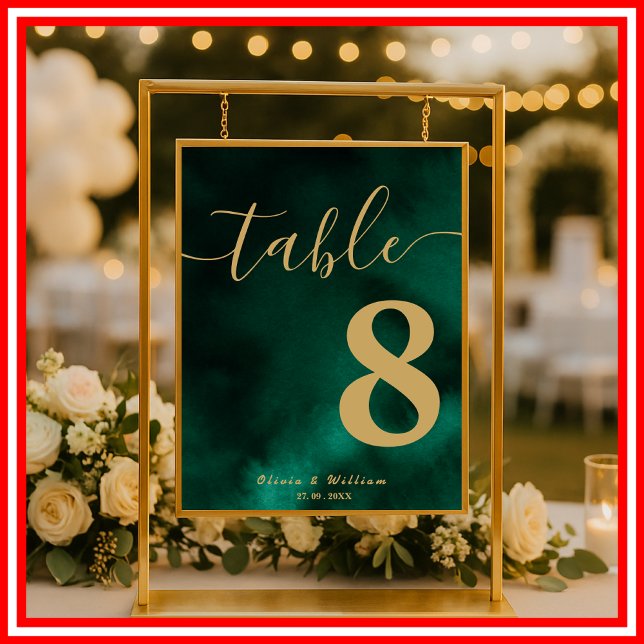 Affiche Numéro de table de mariage vert émeraude et or (Créateur téléchargé)