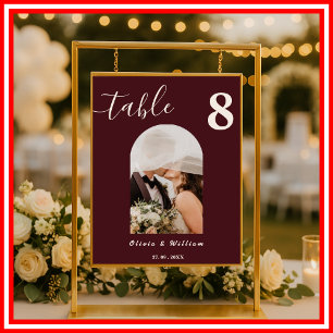 Affiche Numéro de table PHOTO de mariage Bourgogne & Ivoir