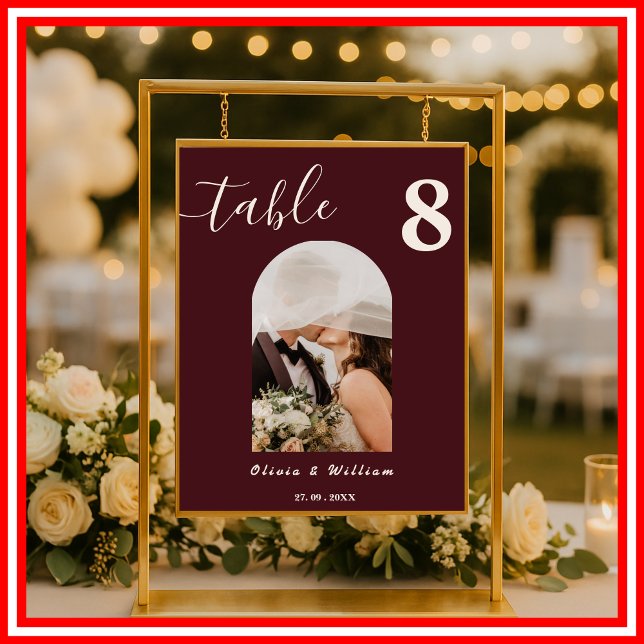 Affiche Numéro de table PHOTO de mariage Bourgogne & Ivoir (Créateur téléchargé)