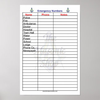 Affiche Numéro de téléphone d'urgence maçonnique