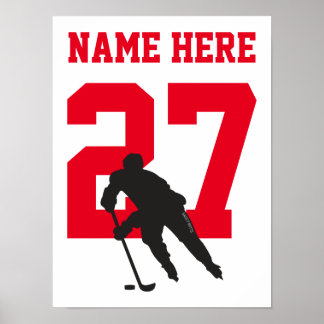 Affiche Numéro du joueur de hockey personnalisé rouge