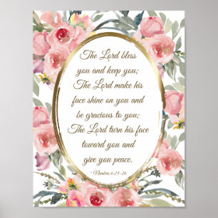 Affiche Numéros 6:24-26 Le Seigneur vous bénisse Floral ro