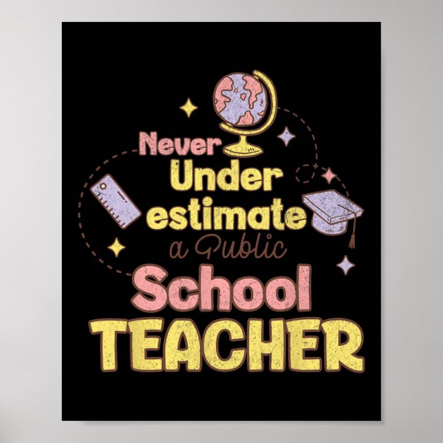 Affiche N'underestimez Jamais Un Professeur D'école Publiq (Devant)