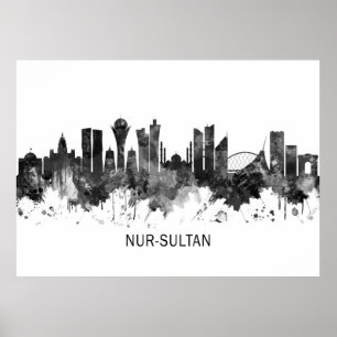 Affiche Nur-Sultan Kazakhstan Skyline BW
