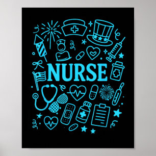 Affiche Nurse Patriotic Doodle Juillet 4 Patriotique Indép