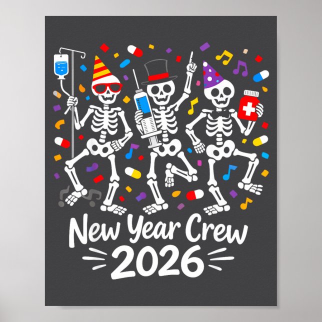 Affiche Nurse Skeleton New Year Crew 2026 Funny Er Icu Par (Devant)