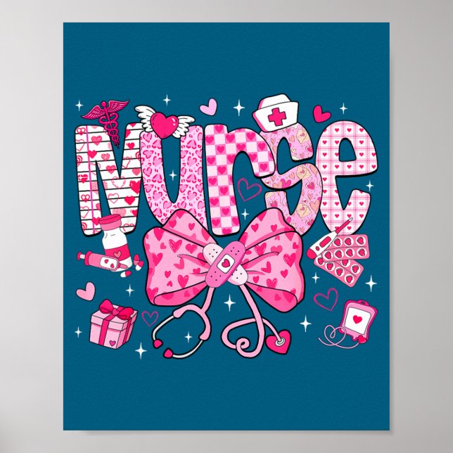 Affiche Nurse Valentine's Day Heart Stethoscope Er Icu Nic (Devant)