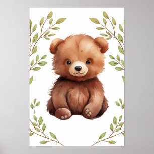 Affiche Nurserie Animaux de la Forêt Ours Verdure
