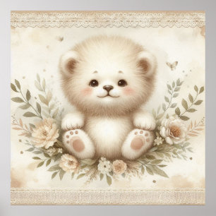 Affiche Nurserie Bébé Lion Floral