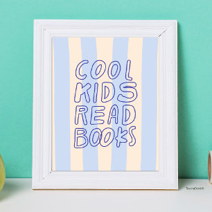 Affiche Nurserie Bleu Crème Rayé Enfants Cool Lisent Des L