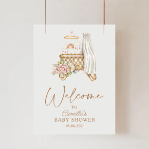 Affiche Nurserie Bohème Fleurie Berceau Lit de Bébé Baby S