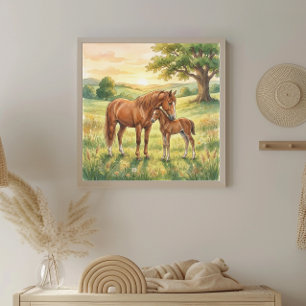 Affiche Nurserie Cheval Mère et Poulain