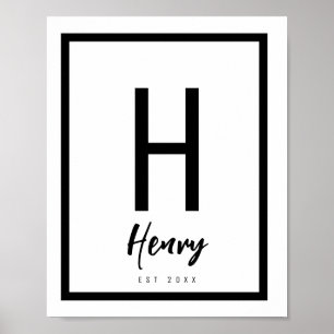 Affiche Nurserie chic moderne noir et blanc avec initiale
