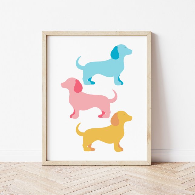 Affiche Nurserie Collage de Chien Dachshund Moderne et Min (Créateur téléchargé)