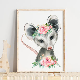 Affiche Nurserie d'animaux de la forêt Baby Possum   Impre