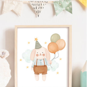 Affiche Nurserie de bébé mignonne Lapin blanc nuage et éto