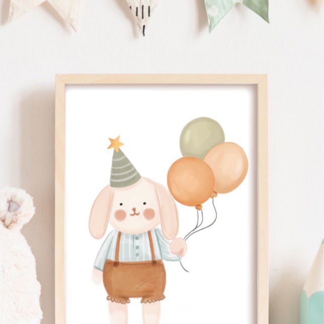 Affiche Nurserie de bébé mignonne rose lapin nuage et étoi (Créateur téléchargé)