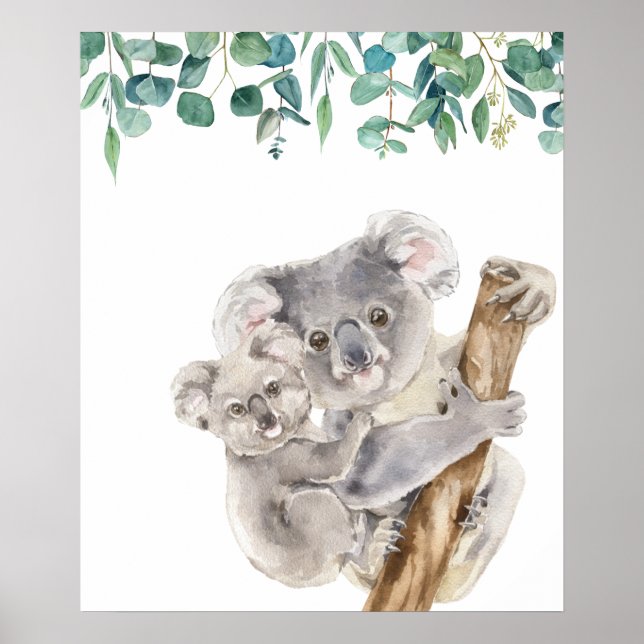 Affiche Nurserie de koalas australiens mère et bébé (Devant)