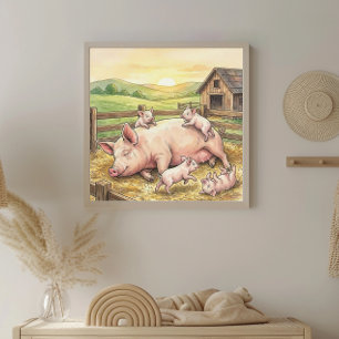 Affiche Nurserie de Maman Cochon et Cochonneaux