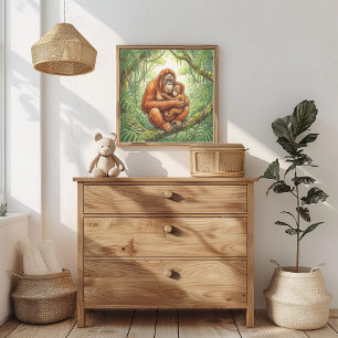Affiche Nurserie de Maman Orang-outan et Bébé