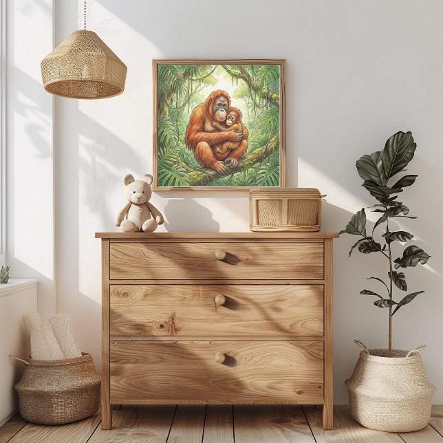 Affiche Nurserie de Maman Orang-outan et Bébé (Créateur téléchargé)